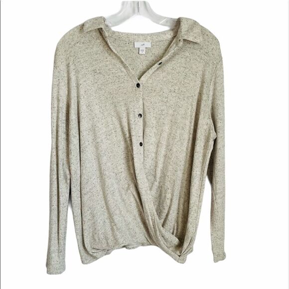 🟢J. Jill Faux Wrap Long Sleeve Top Cream Heather M - Picture 1 of 7